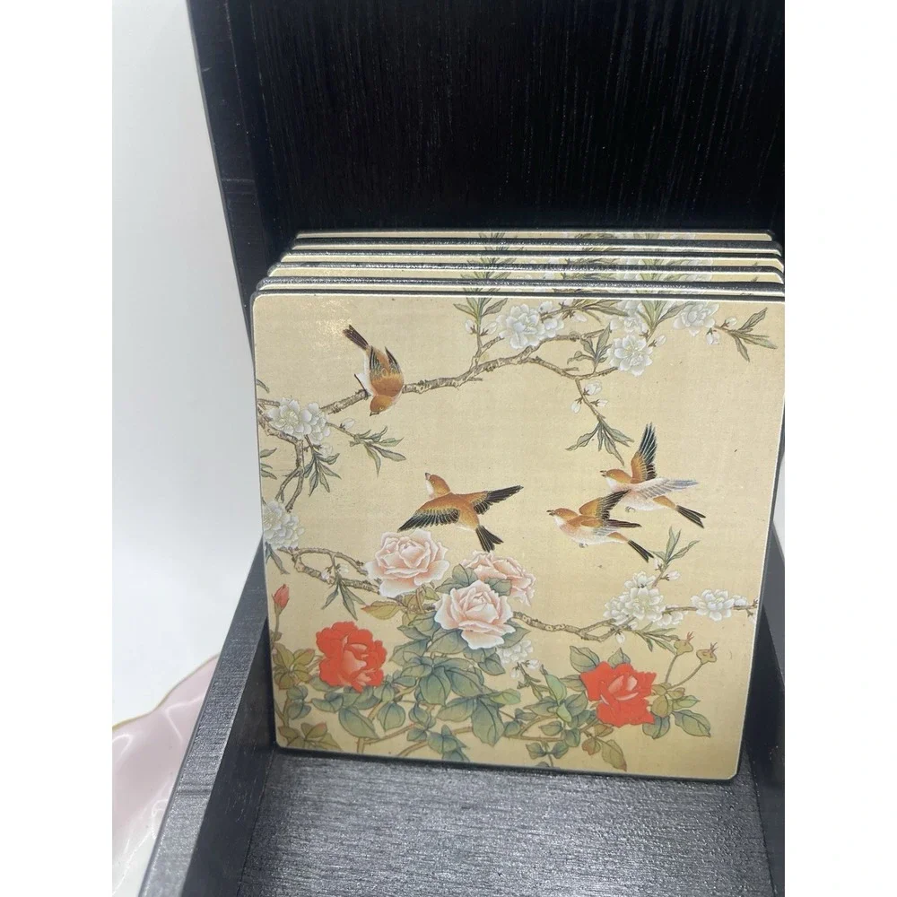 Floral/bird Coasters, Set Of 6‎ With Case